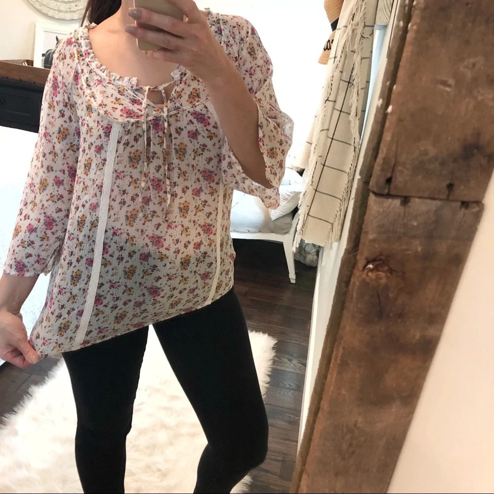 DECREE small oversized floral boho peasant blouse